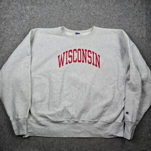 Vtg Champion Reverse Weave Sweatshirt Mens 3XL Gray Wisconsin Pullover College